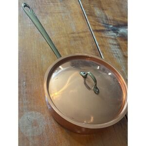 Vintage Copper Bottom Saucepan With Lid 8 Inch Stainless Steel Brass Handle